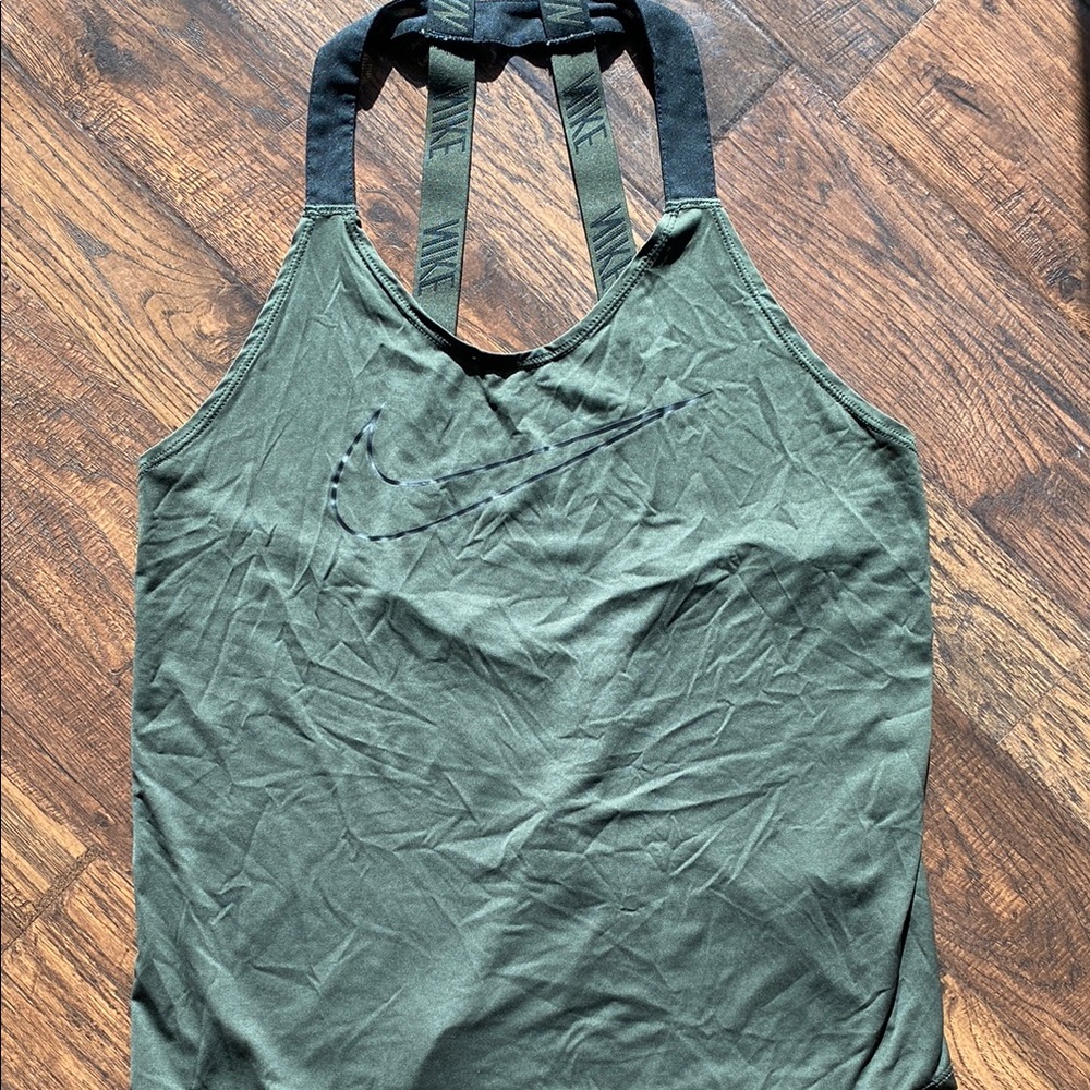 Nike Olive Green Elastika Double Strap Racerback Tank Top